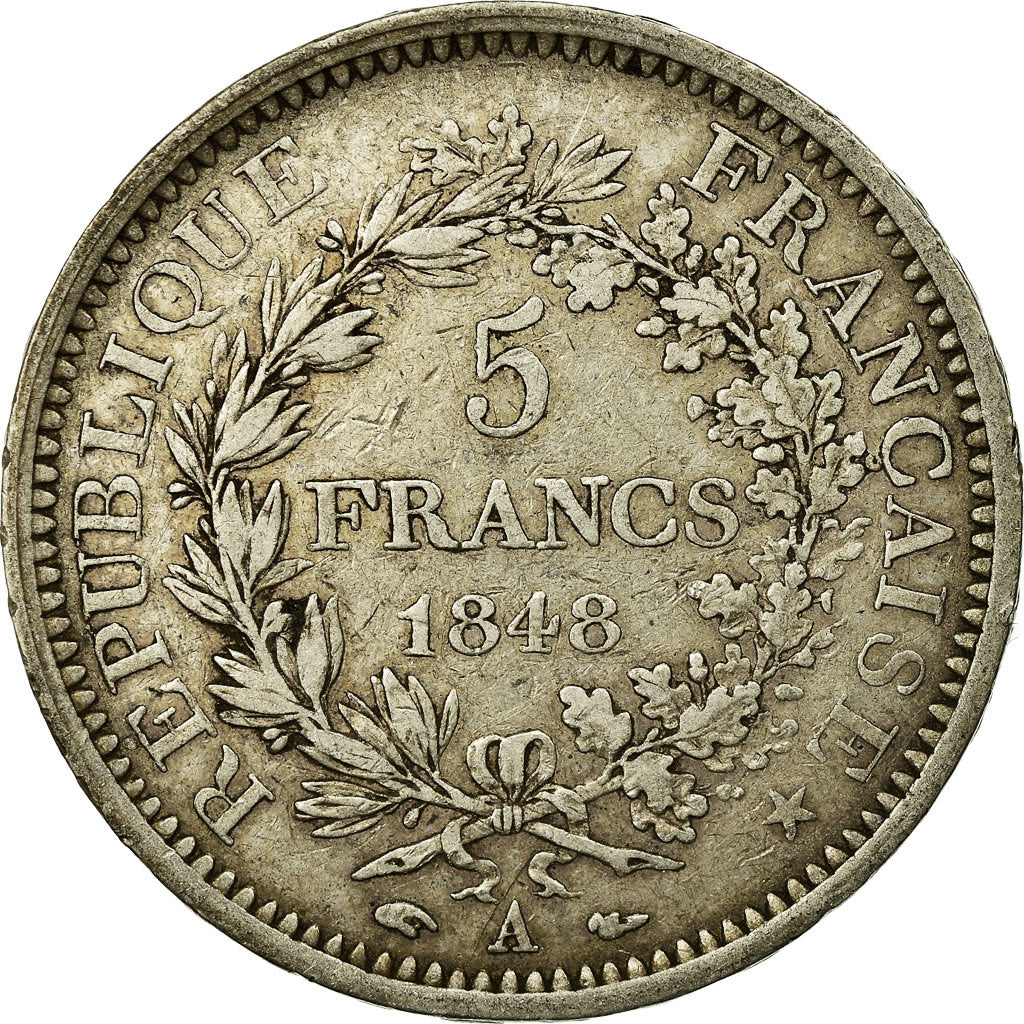 Moneta, Francia, Hercule, 5 Francs, 1848, Paris, MB+, Argento, KM:756.1