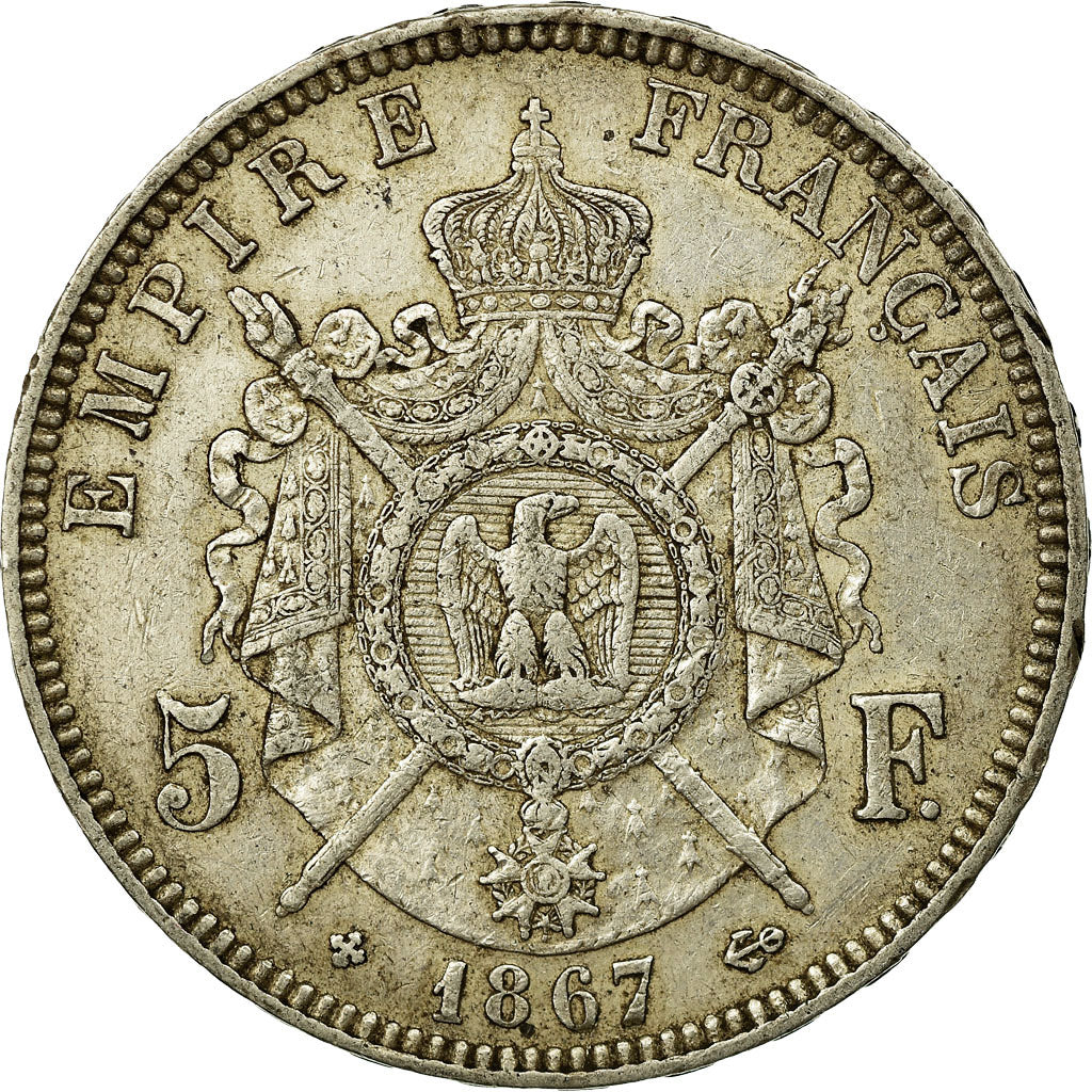 Coin, France, Napoléon III, 5 Francs, 1867, Strasbourg, EF(40-45), Silver