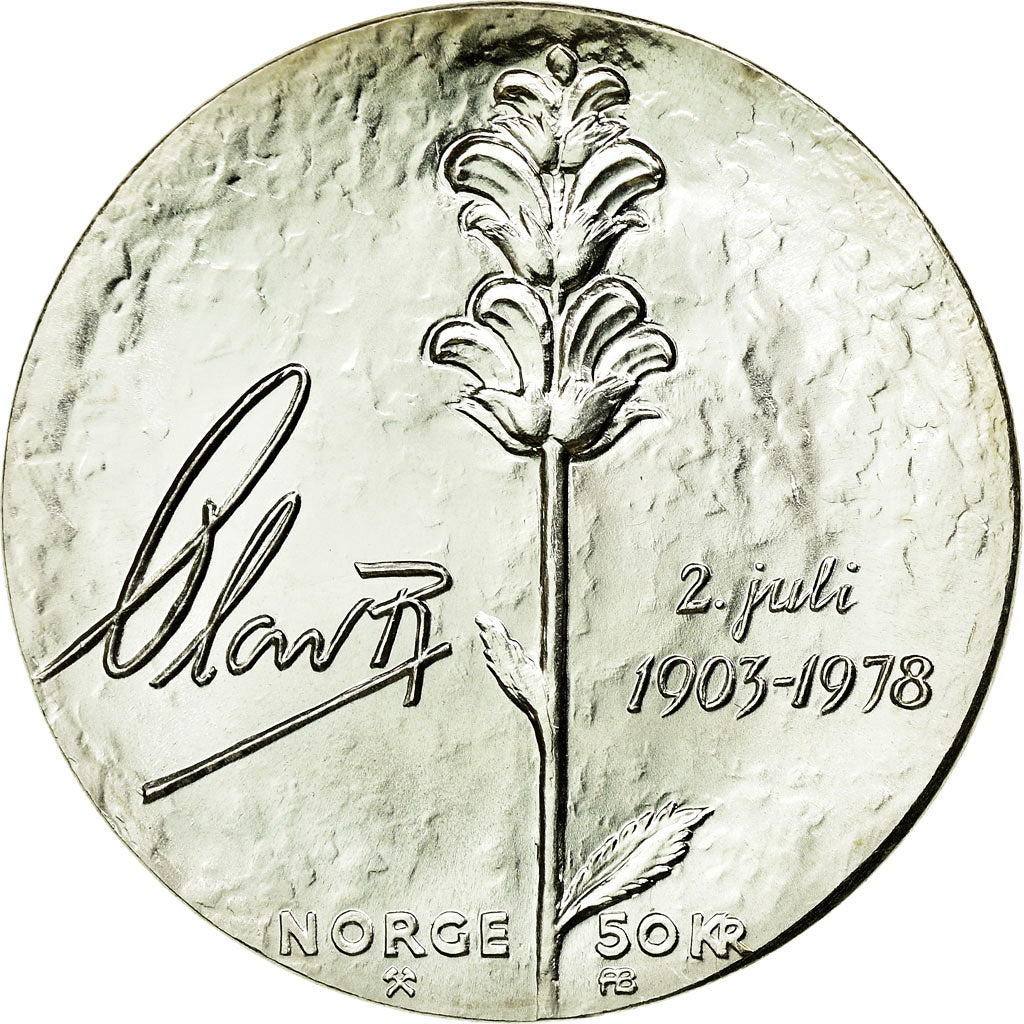 Coin, Norway, Olav V, 50 Kroner, 1978, MS(63), Silver, KM:424