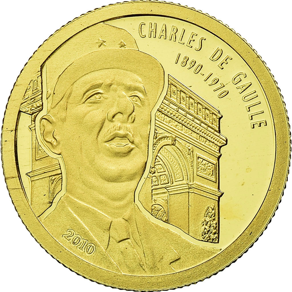 Coin, Benin, Charles de Gaulle, 1500 Francs CFA, 2010, MS(65-70), Gold