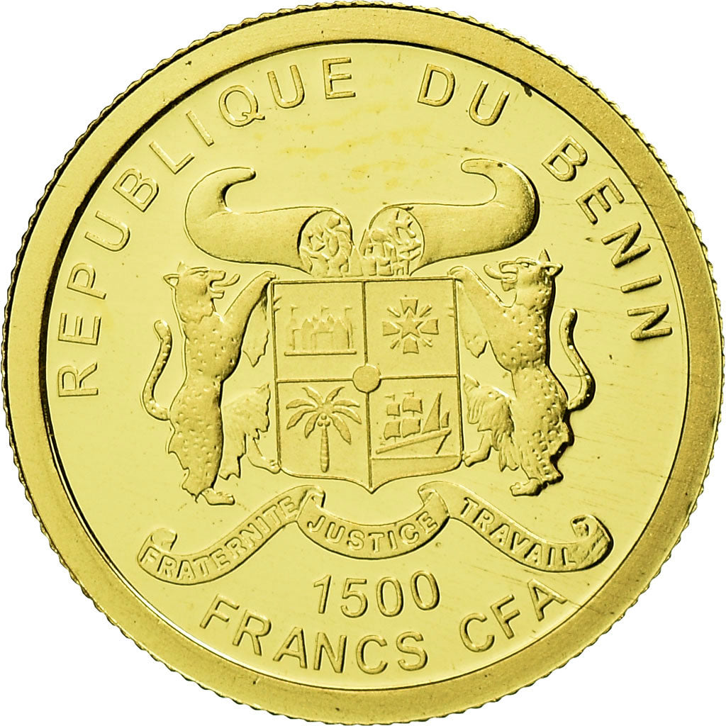 Coin, Benin, Charles de Gaulle, 1500 Francs CFA, 2010, MS(65-70), Gold