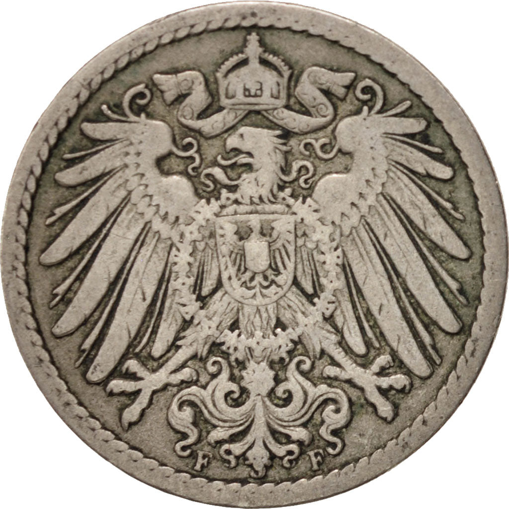 Coin, GERMANY - EMPIRE, Wilhelm II, 5 Pfennig, 1893, Stuttgart, VF(20-25)