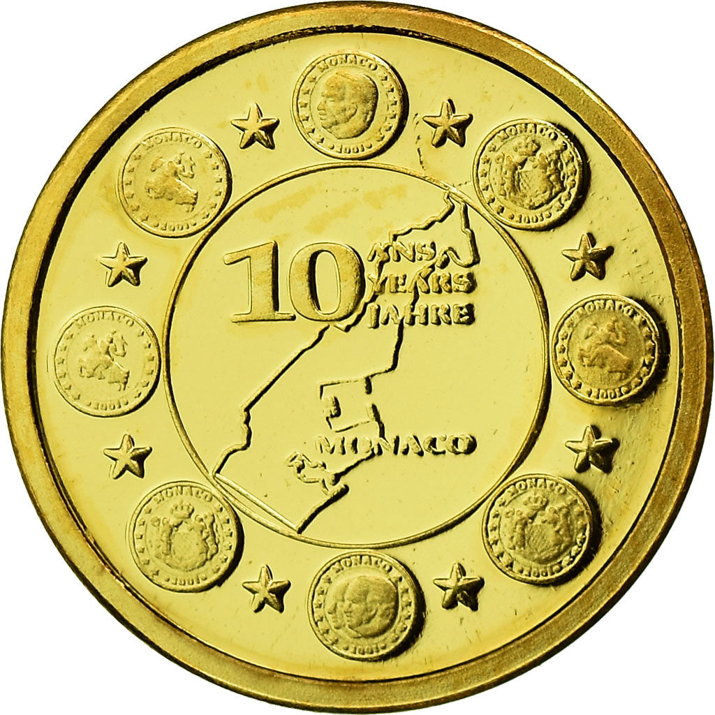 France, Medal, 10 Ans de l'Euro, Monaco, 2009, MS(65-70), Gold