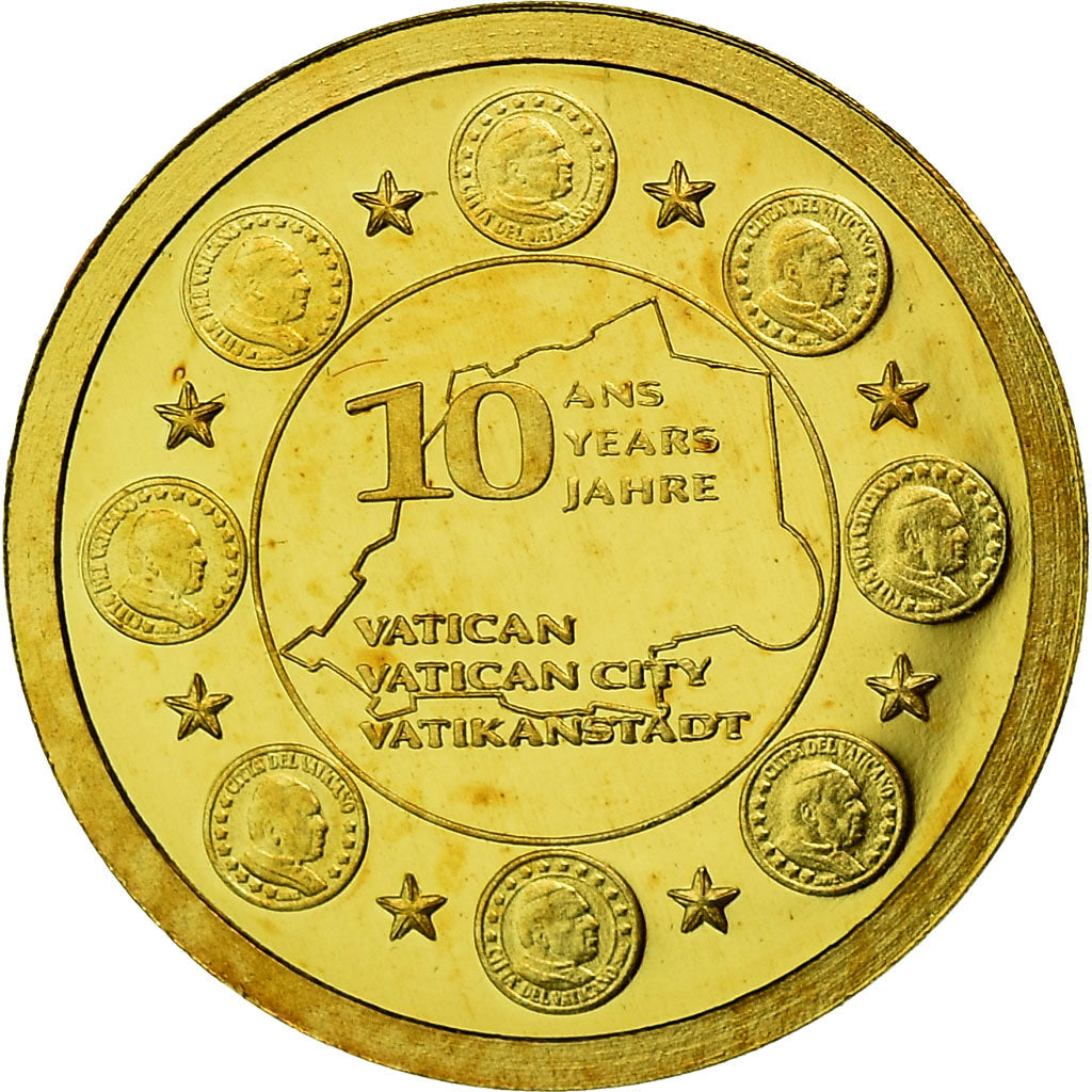 France, Medal, 10 ans de l'Euro, Vatican, 2009, MS(65-70), Gold