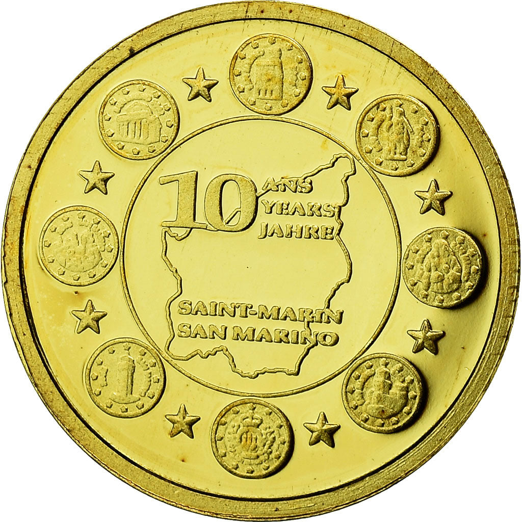 Francia, medalla, 10 Ans de l'Euro, Saint-Marin, 2009, FDC, Oro