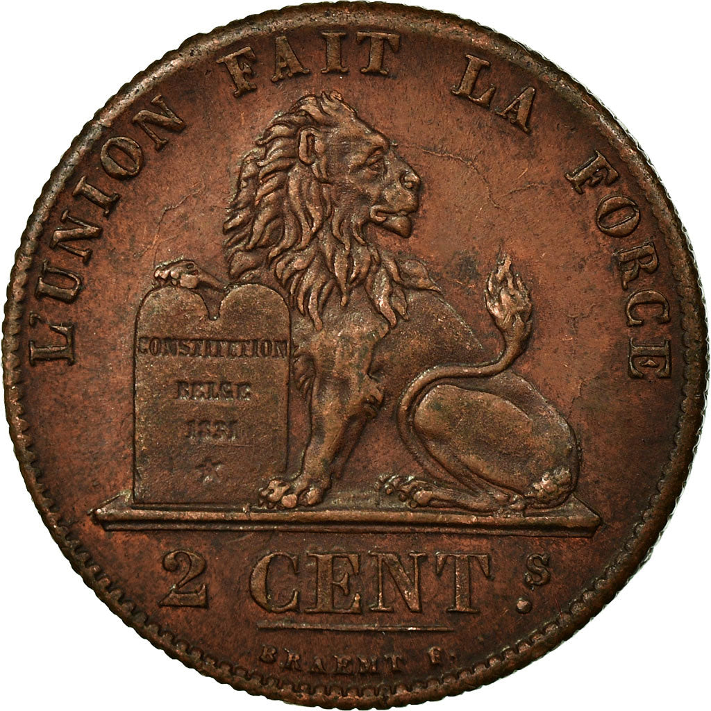 Coin, Belgium, Leopold I, 2 Centimes, 1844, AU(50-53), Copper, KM:4.2