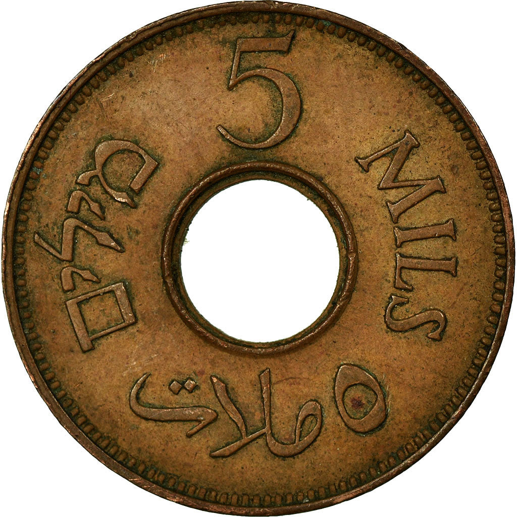 Coin, Palestine, 5 Mils, 1942, AU(50-53), Bronze, KM:3a