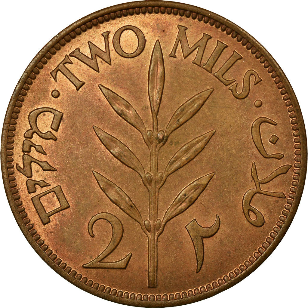Monnaie, Palestine, 2 Mils, 1945, SUP+, Bronze, KM:2