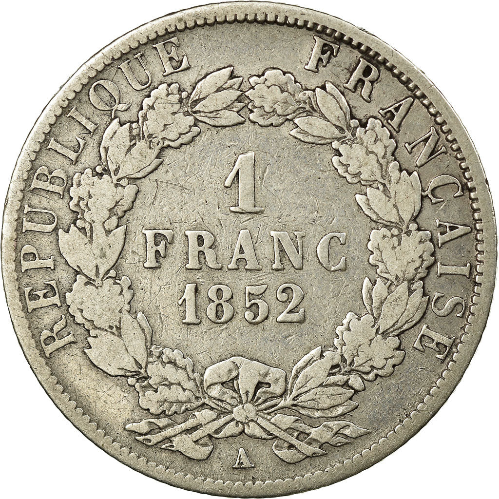 Moeda, França, Napoleon III, Napoléon III, Franc, 1852, Paris, VF(20-25)