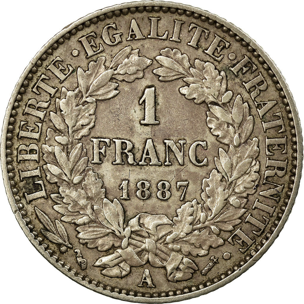 Coin, France, Cérès, Franc, 1887, Paris, AU(50-53), Silver, KM:822.1