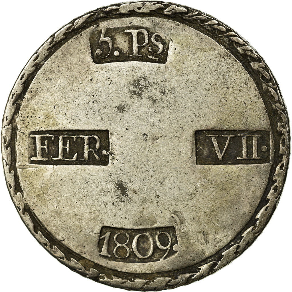 Münze, Spanien, TARRAGONA, Ferdinand III, 5 Pesetas, 1809, Tarragona, S+