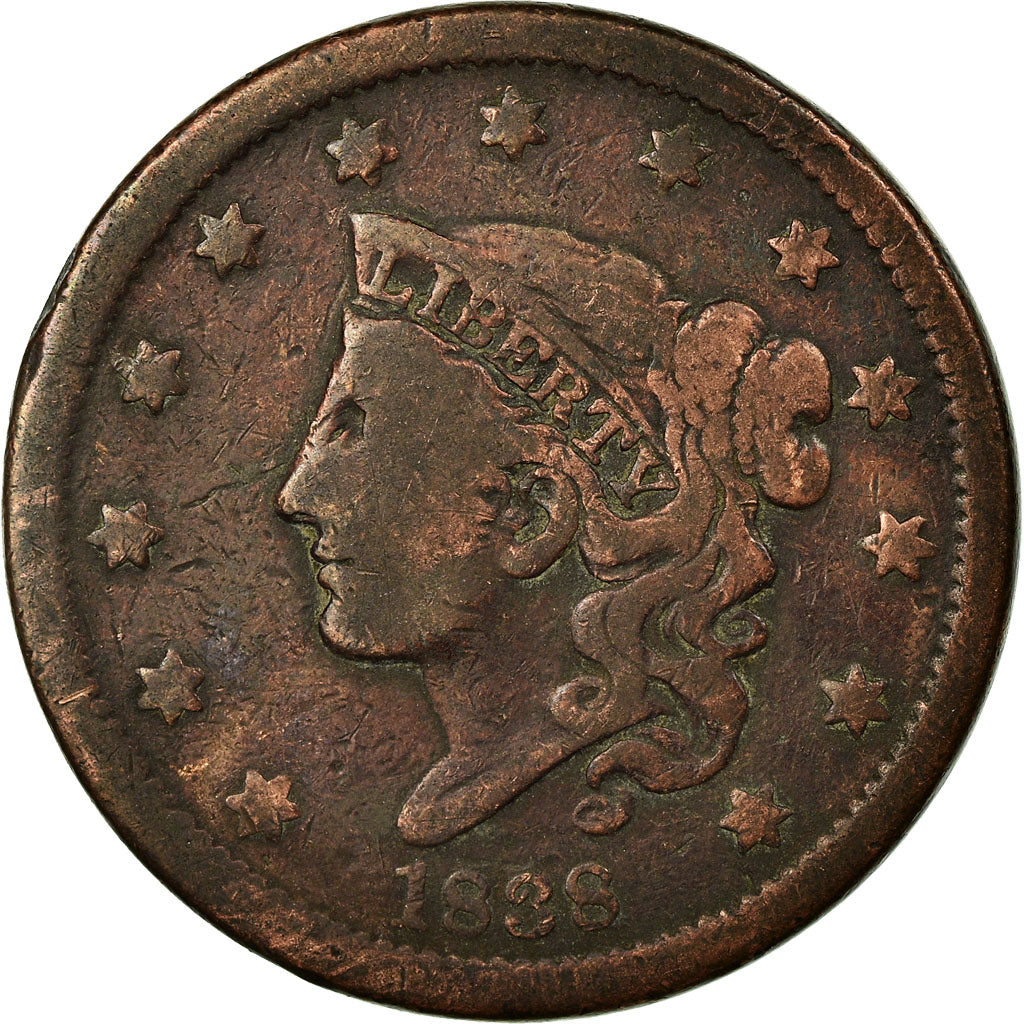 Coin, United States, Coronet Cent, 1838, Philadelphia, VF(20-25)
