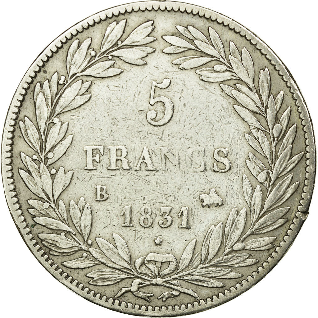 Coin, France, Louis-Philippe, 5 Francs, 1831, Rouen, VF(20-25), Silver