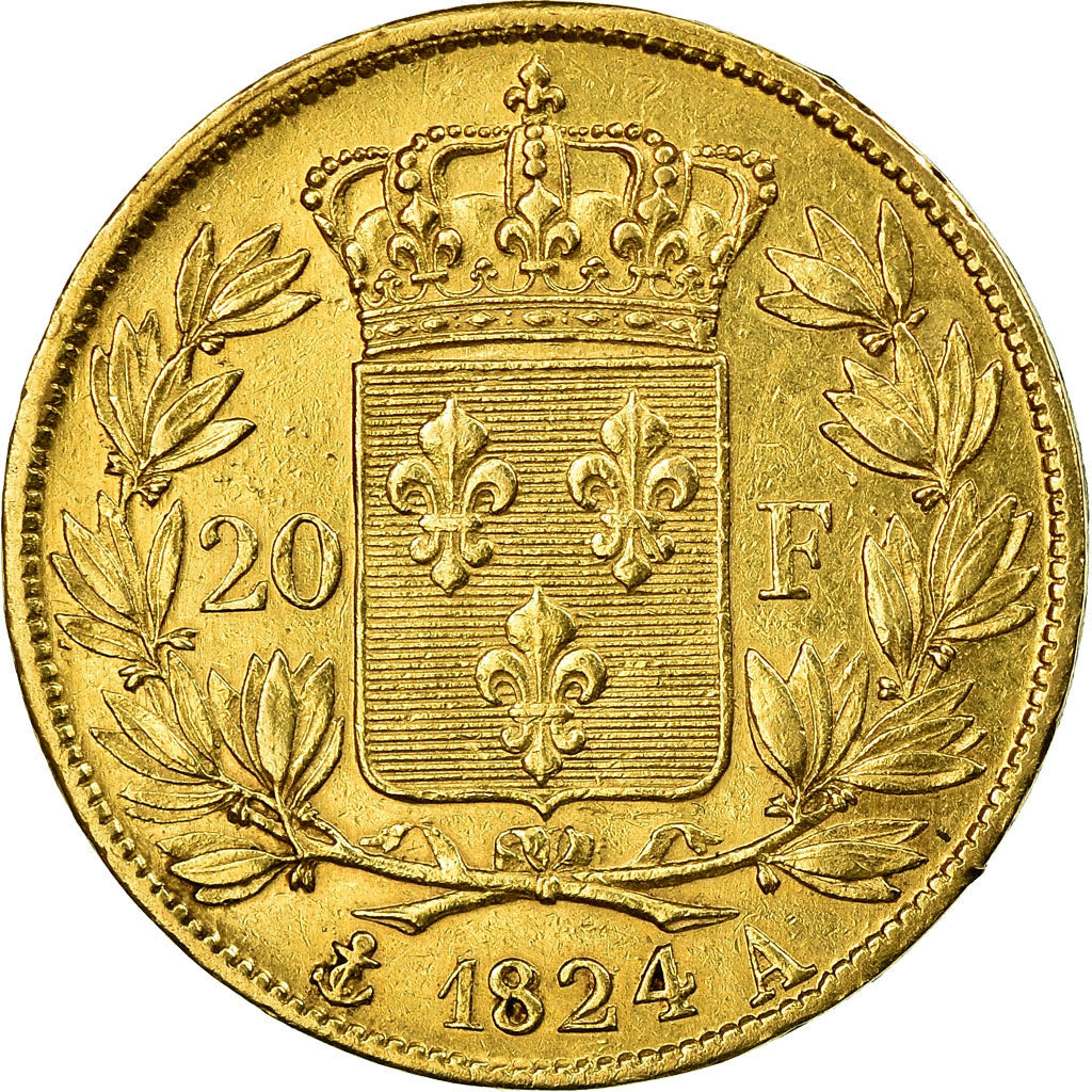 Moneta, Francja, Louis XVIII, Louis XVIII, 20 Francs, 1824, Paris, AU(50-53)