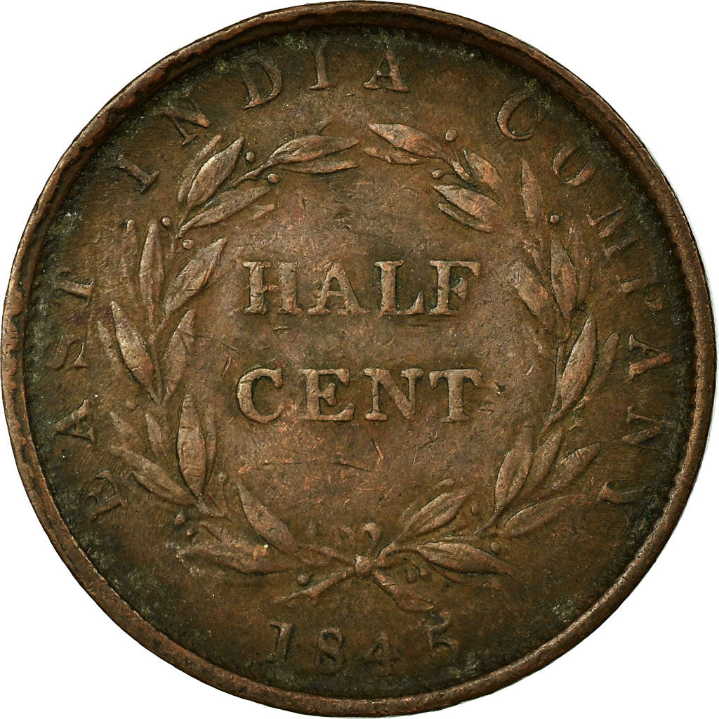 Coin, Straits Settlements, Victoria, 1/2 Cent, 1845, VF(30-35), Copper, KM:2