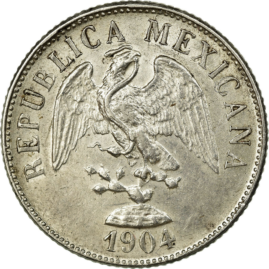 Moneda, México, 20 Centavos, 1904, Culiacan, MBC, Plata, KM:405