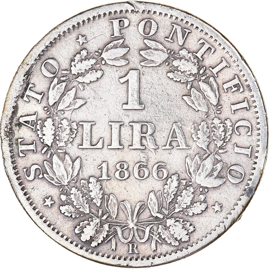 Coin, ITALIAN STATES, PAPAL STATES, Pius IX, Lira, 1866, Roma, EF(40-45)