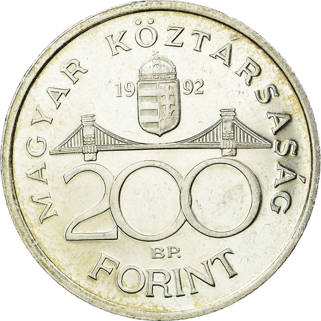 Coin, Hungary, 200 Forint, 1992, Budapest, MS(60-62), Silver, KM:689