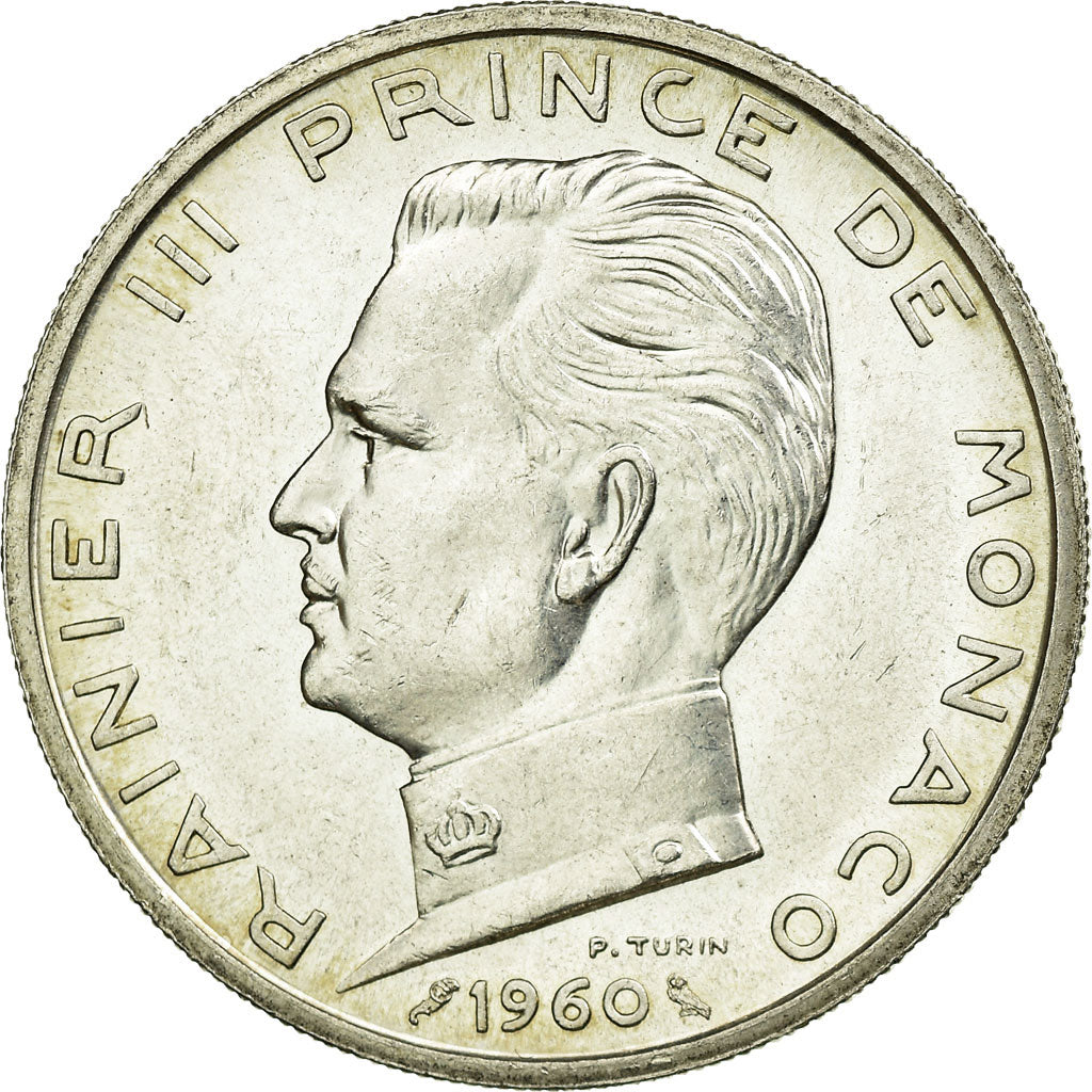 Coin, Monaco, Rainier III, 5 Francs, 1960, Paris, AU(55-58), Silver, KM:141