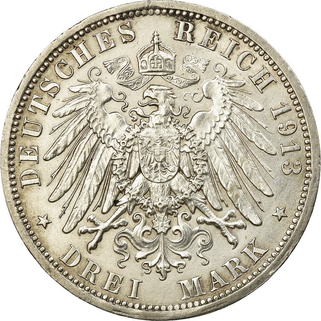 Coin, German States, PRUSSIA, Wilhelm II, 3 Mark, 1913, Berlin, AU(55-58)