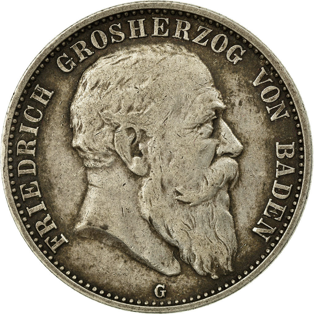 Coin, German States, BADEN, Friedrich I, 2 Mark, 1907, Stuttgart, VF(30-35)