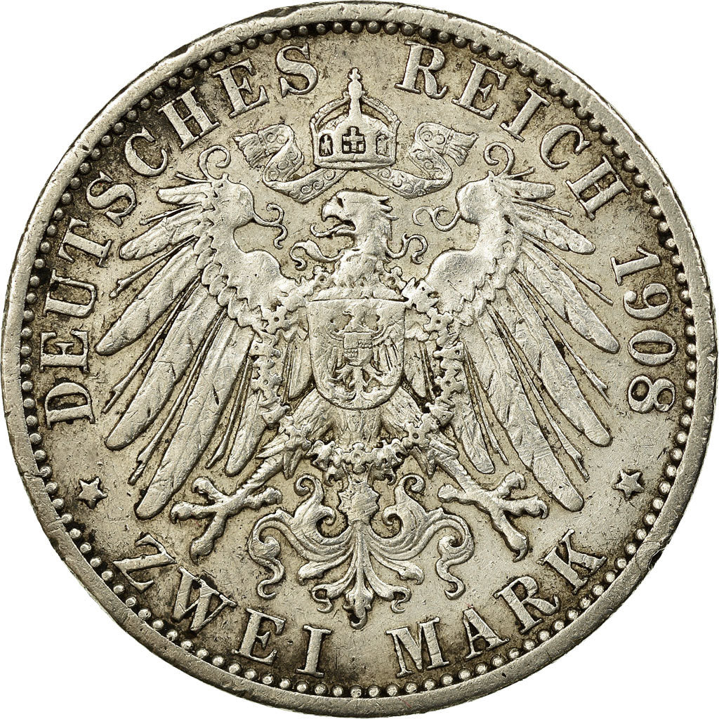 Coin, German States, PRUSSIA, Wilhelm II, 2 Mark, 1908, Berlin, VF(30-35)