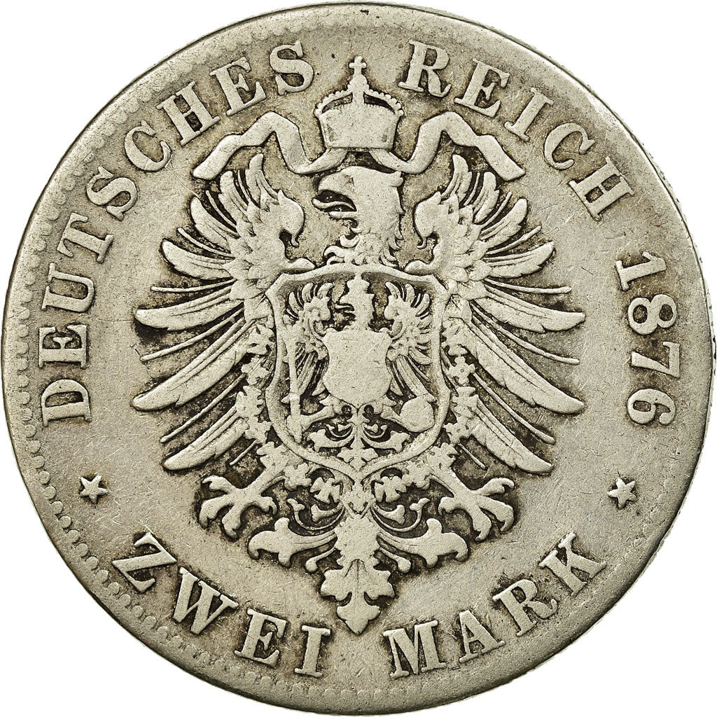 Coin, German States, WURTTEMBERG, Karl I, 2 Mark, 1876, Freudenstadt, F(12-15)