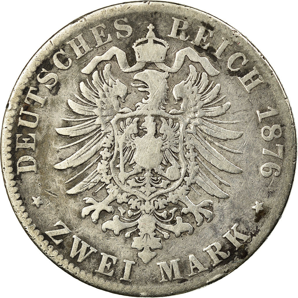 Coin, German States, BADEN, Friedrich I, 2 Mark, 1876, Stuttgart, VF(20-25)