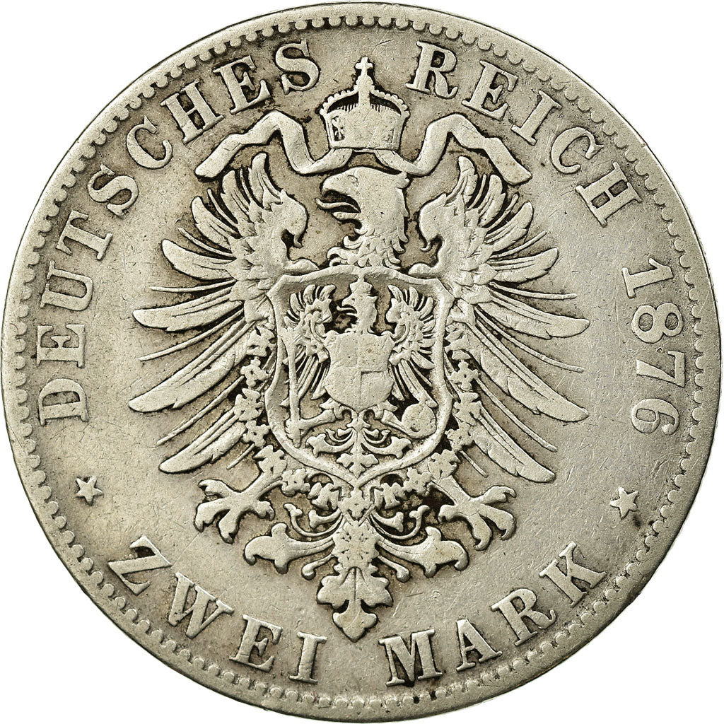 Coin, German States, BAVARIA, Ludwig II, 2 Mark, 1876, Munich, VF(20-25)