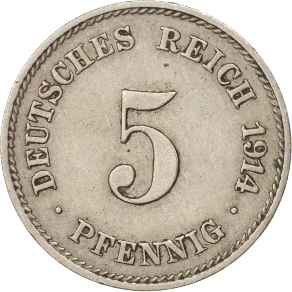 GERMANY - EMPIRE, Wilhelm II, 5 Pfennig, 1914, Hamburg, Copper-nickel, KM:11