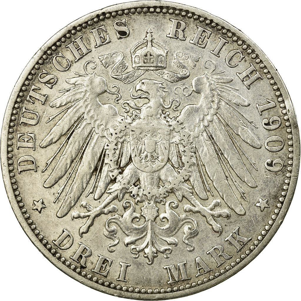 Coin, German States, PRUSSIA, Wilhelm II, 3 Mark, 1909, Berlin, EF(40-45)