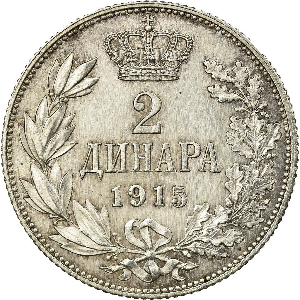 Coin, Serbia, Peter I, 2 Dinara, 1915, Paris, AU(55-58), Silver, KM:26.1