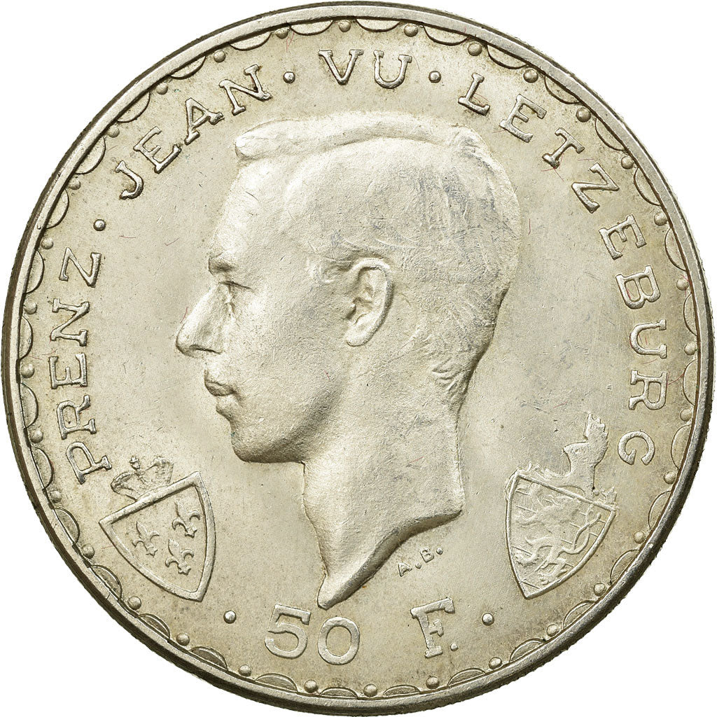 Coin, Luxembourg, Charlotte, 50 Francs, 1946, AU(50-53), Silver, KM:48