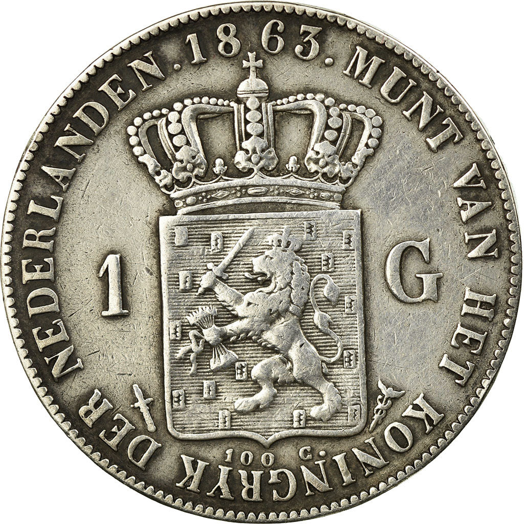 Coin, Netherlands, William III, Gulden, 1863, Utrecht, VF(30-35), Silver, KM:93