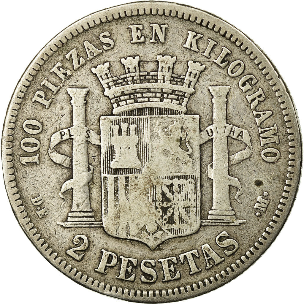 Coin, Spain, Provisional Government, 2 Pesetas, 1870 (73), Madrid, VF(20-25)