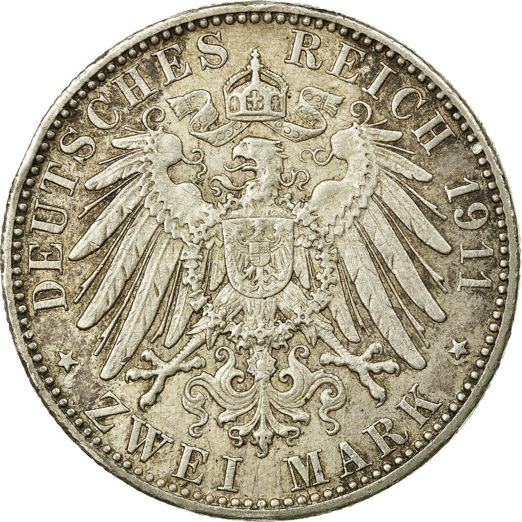 Coin, German States, BAVARIA, Otto, 2 Mark, 1911, Munich, AU(50-53), Silver