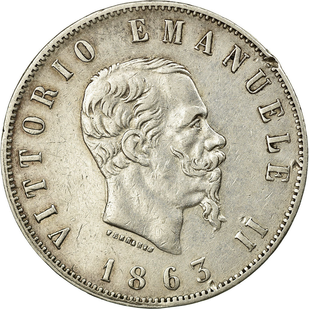 Coin, Italy, Vittorio Emanuele II, 2 Lire, 1863, Naples, EF(40-45), Silver