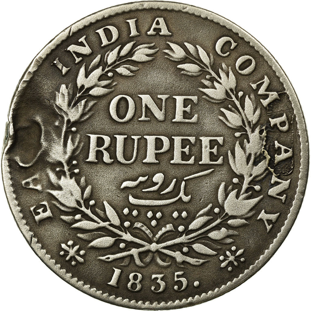 Coin, INDIA-BRITISH, William IV, Rupee, 1835, Bombay, VF(30-35), Silver