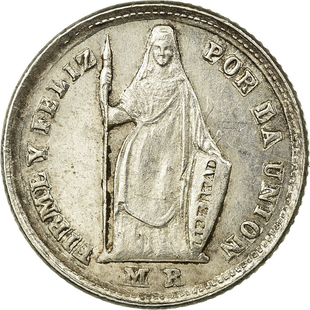 Moneda, Perú, SOUTH PERU, 1/2 Real, Medio, 1858/68, Lima, MBC+, Plata, KM:177