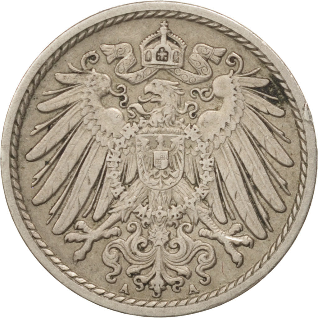 GERMANY - EMPIRE, Wilhelm II, 5 Pfennig, 1909, Berlin, Copper-nickel, KM:11