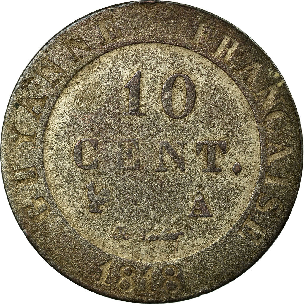 Coin, FRENCH GUIANA, 10 Centimes, 1818, Paris, VF(30-35), Billon, KM:A1