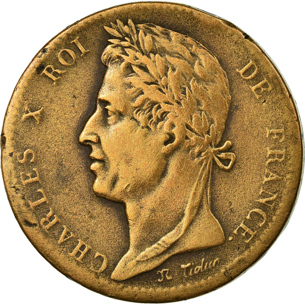 Moneta, Colonie francesi, Charles X, 10 Centimes, 1827, La Rochelle, BB, Bronzo
