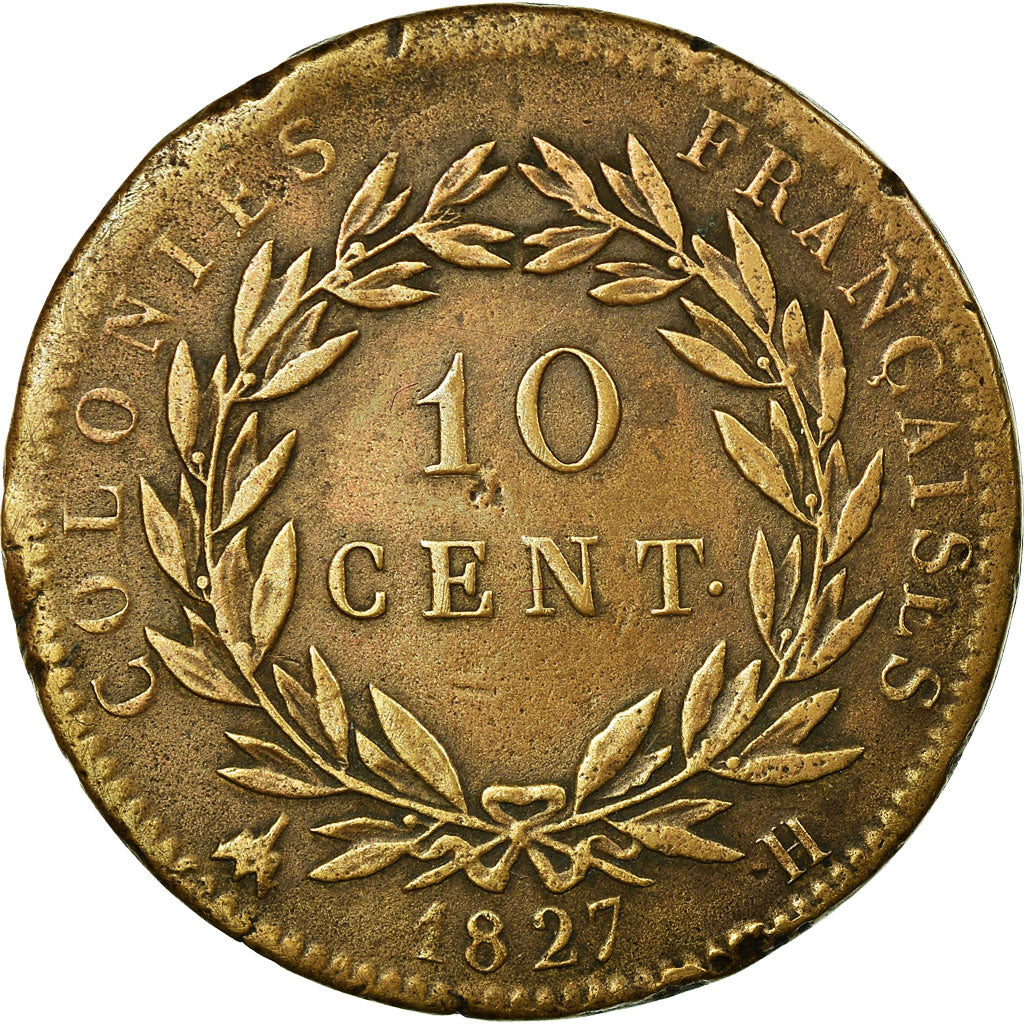 Moneta, Colonie francesi, Charles X, 10 Centimes, 1827, La Rochelle, BB, Bronzo