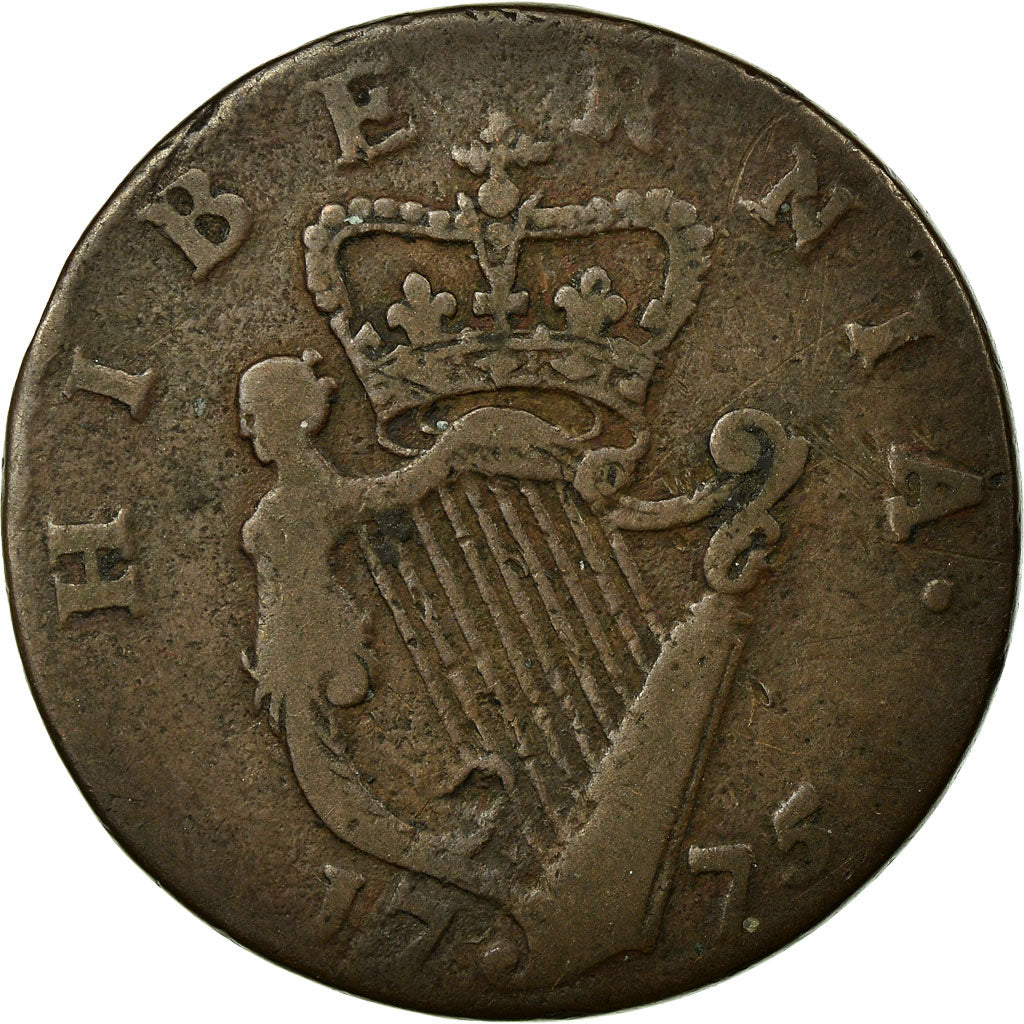 Moneta, Irlanda, George III, 1/2 Penny, 1775, MB, Rame, KM:140