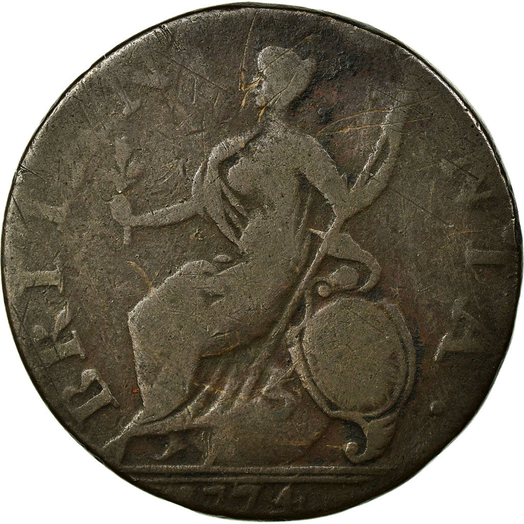 Coin, Great Britain, George III, 1/2 Penny, 1774, VF(20-25), Copper, KM:601