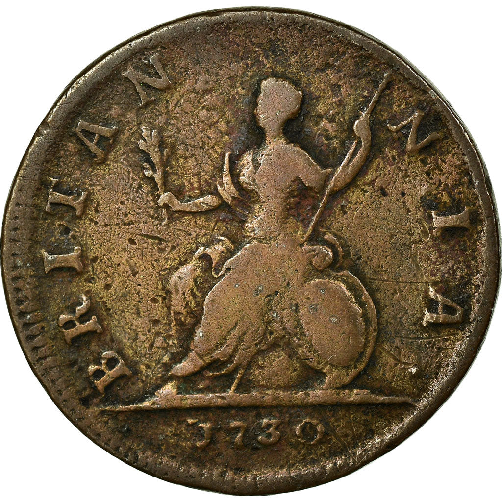 Coin, Great Britain, George II, Farthing, 1730, F(12-15), Copper, KM:572