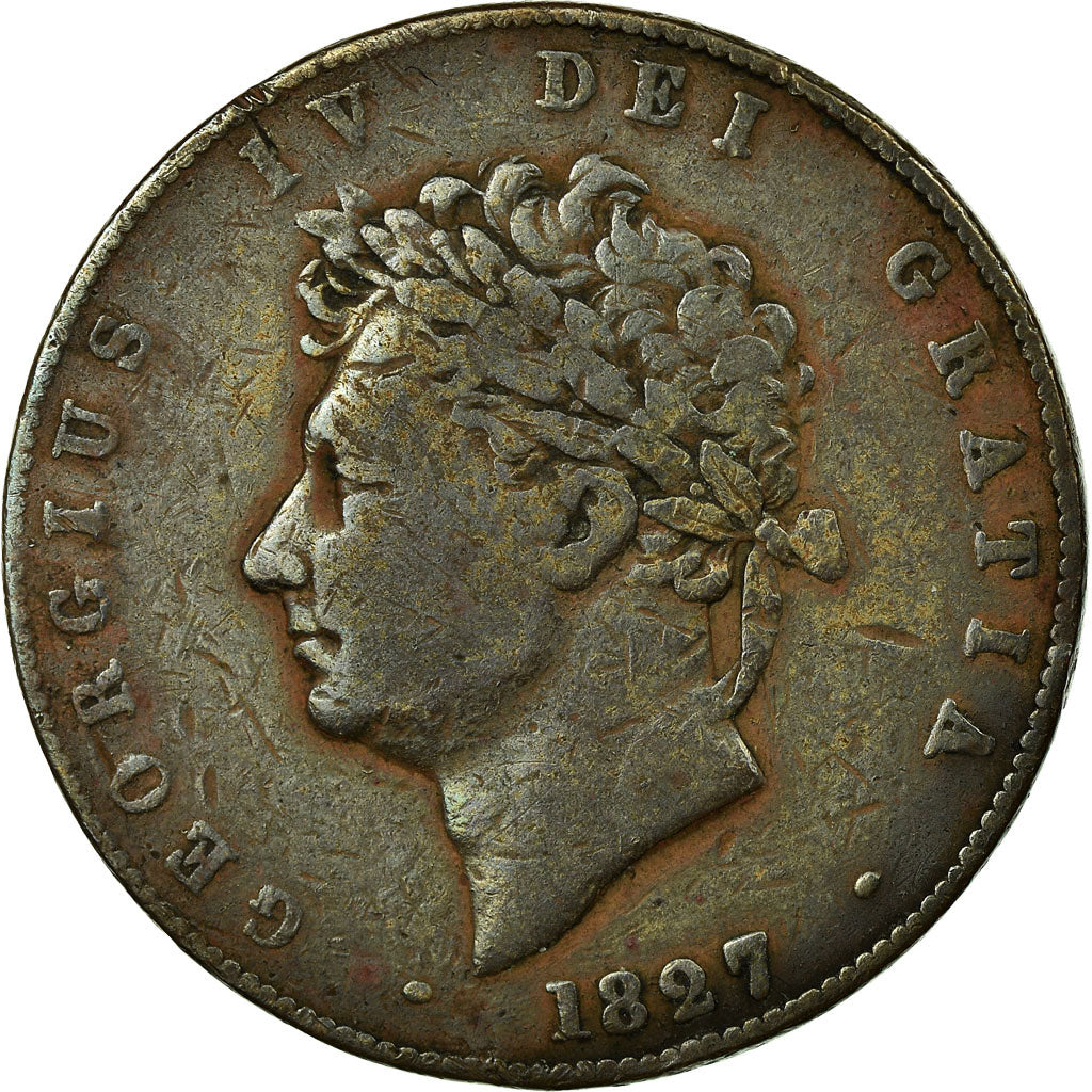 Coin, Great Britain, George IV, 1/2 Penny, 1827, VF(20-25), Copper, KM:692