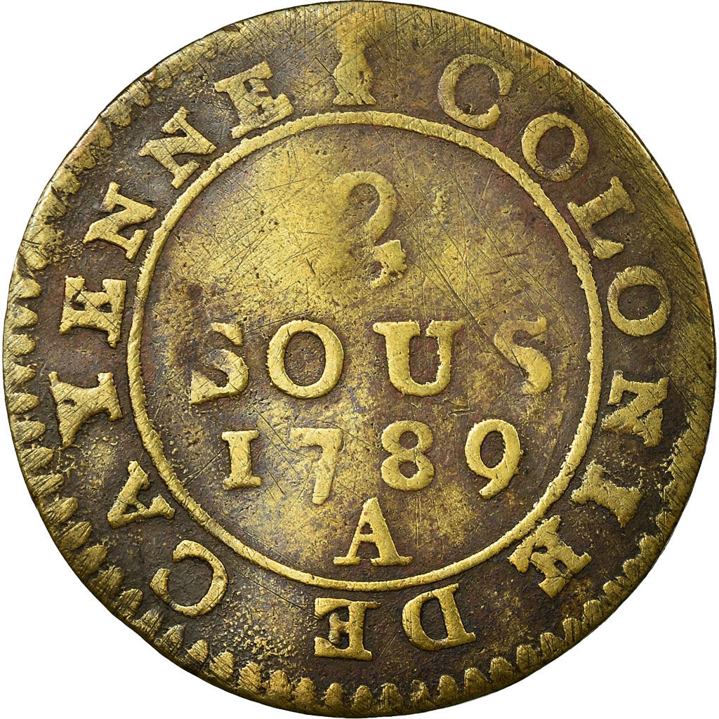 Moneta, Guinea francese, 2 Sous, 1789, Paris, MB, Biglione, KM:1, Lecompte:20