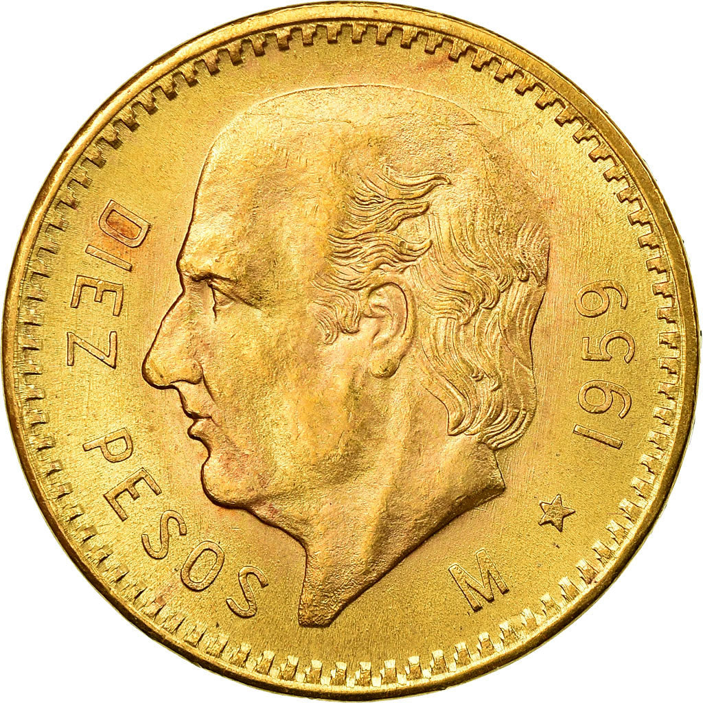 Coin, Mexico, 10 Pesos, 1959, Mexico City, AU(55-58), Gold, KM:473