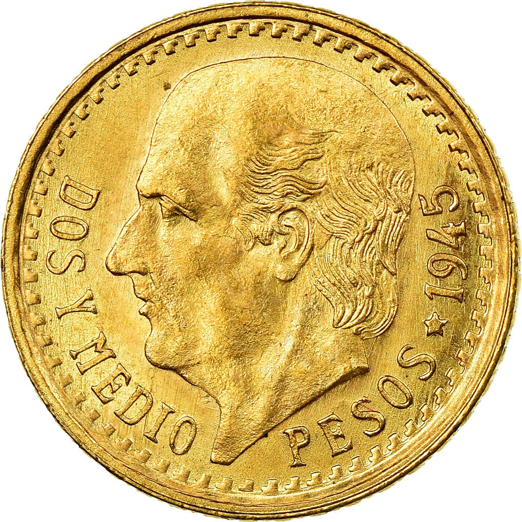 Moneta, Messico, 2-1/2 Pesos, 1945, Mexico City, SPL, Oro, KM:463